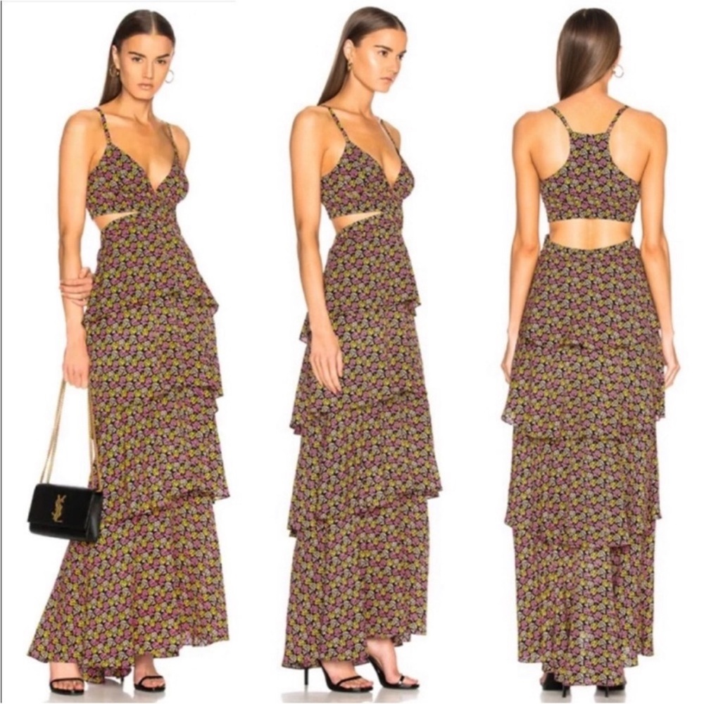 A.L.C. Floral Maxi Dress in Purple and Yellow